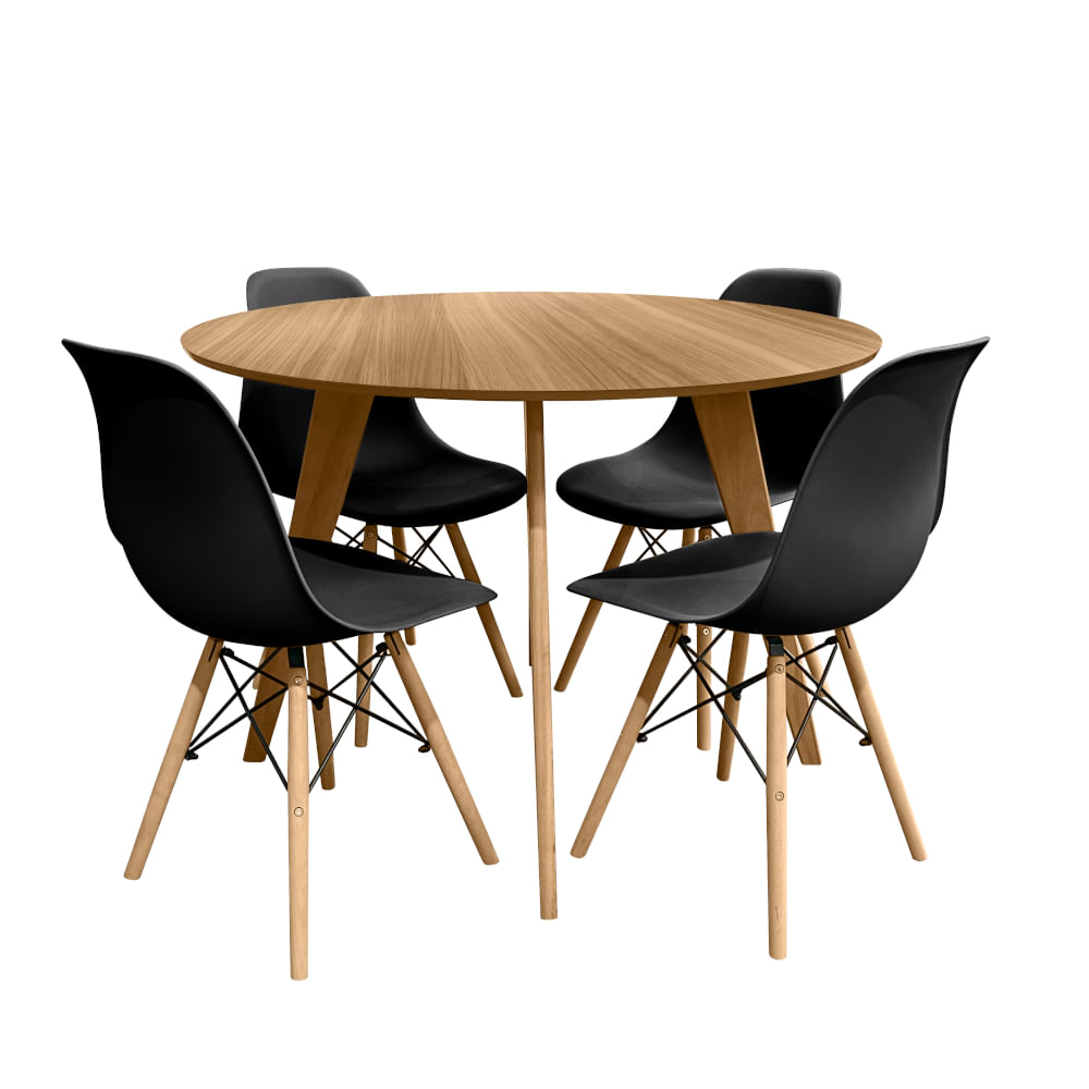 Conjunto Mesa Cimol Linhares 108cm com 4 Cadeiras de Plástico Eames - Preto