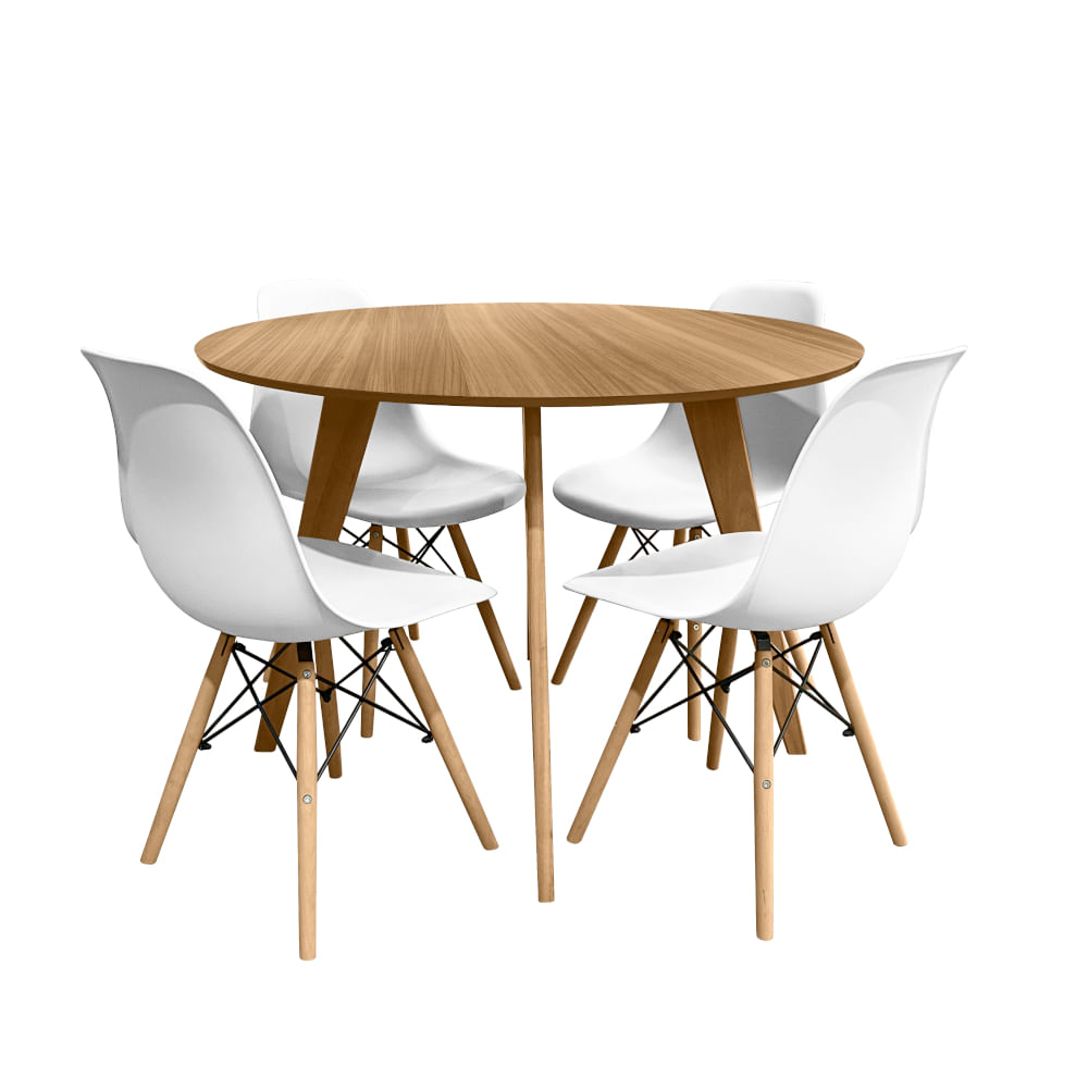 Conjunto Mesa Cimol Linhares 108cm com 4 Cadeiras de Plástico Eames - Branco