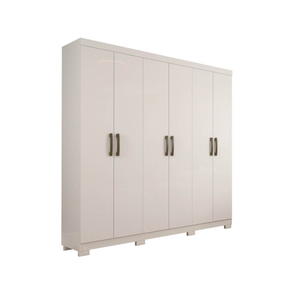 Guarda Roupa Panan Clara Flex 6 Portas com Espelho Interno 100% MDF - Branco