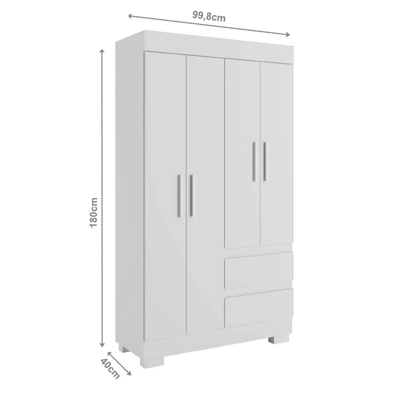 Guarda Roupa ACP Maya 4 Portas com Pés - Branco - Moveis Linhares