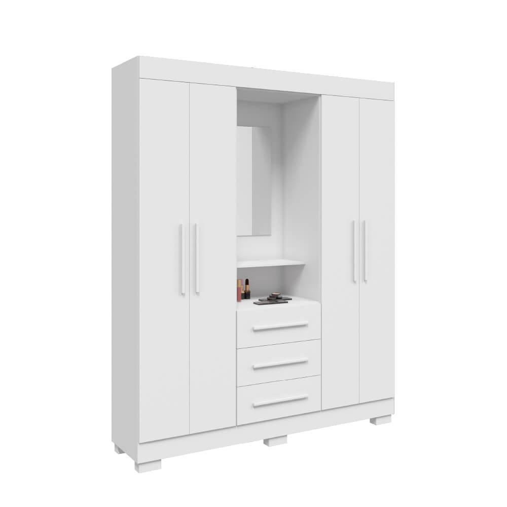Guarda Roupa ACP Emily Gold 4 Portas com Espelho e Pés - Branco