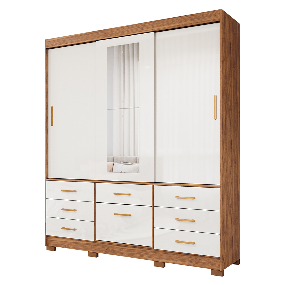 Guarda Roupa Panan Luiza 3 Portas com Espelho - Cinamomo/Off White