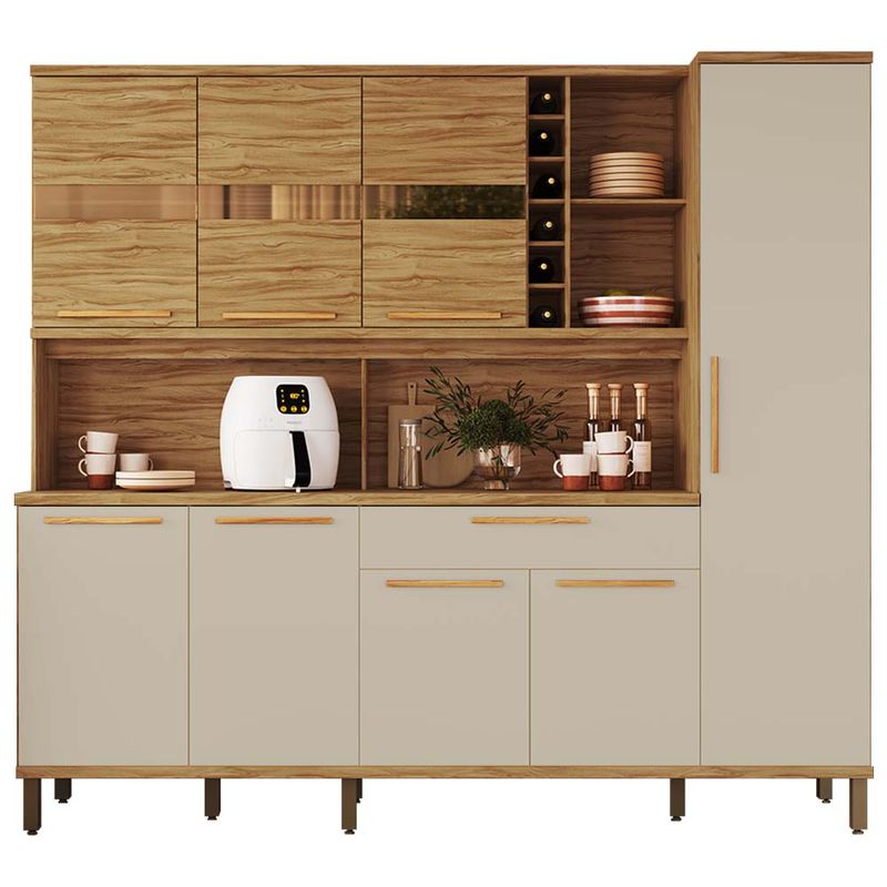 Cozinha Compacta Ronipa Touriga 8 Portas e 1 Gaveta - Amêndoa/Off