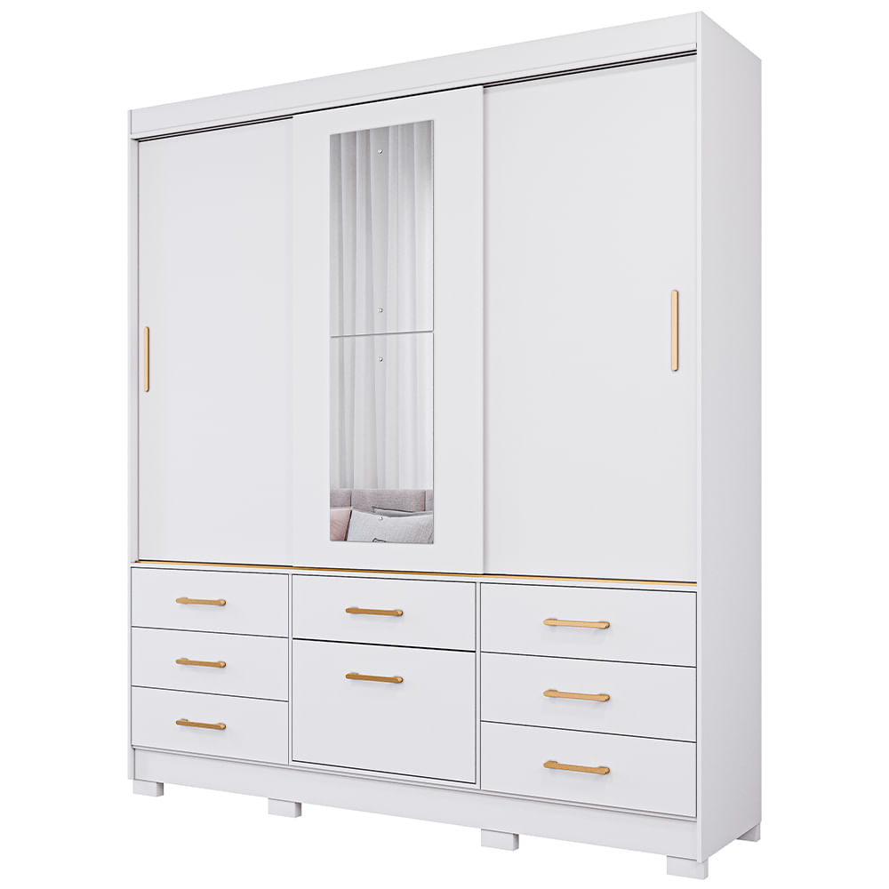 Guarda Roupa Panan Luiza 3 Portas com Espelho - Branco