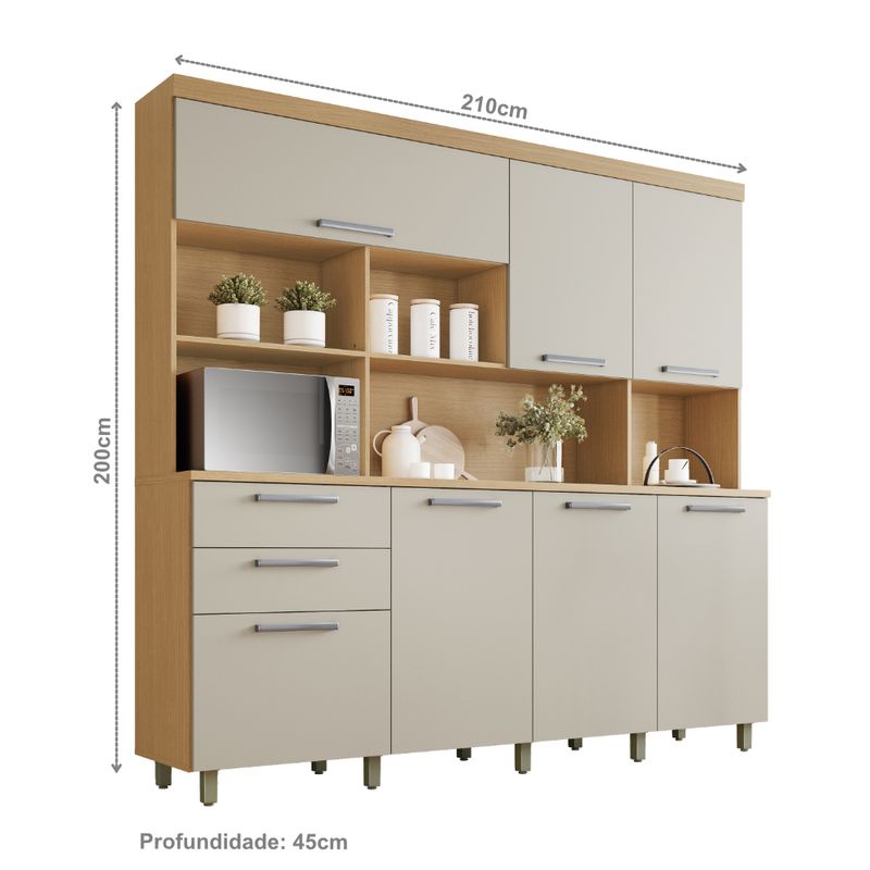 Cozinha Compacta Nesher Nobreza 210cm 7 Portas 2 Gavetas peças