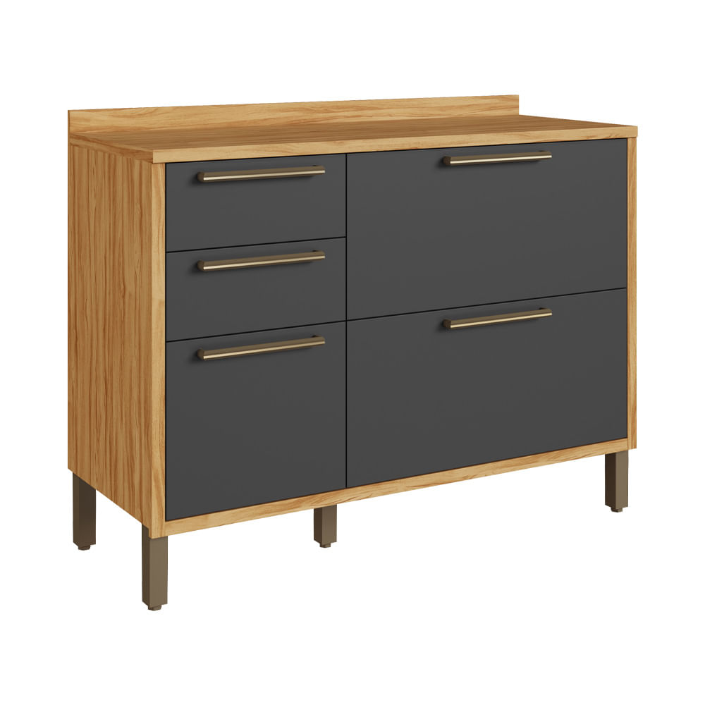 Balcão Ronipa Syrah 120cm 02 Portas com Tampo MDF - Amêndoa/Grafite