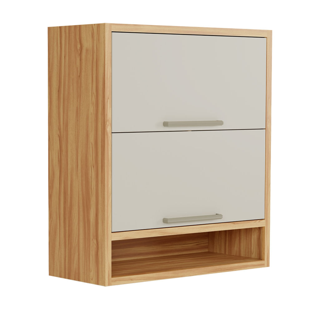 Armário Aéreo Duplo Ronipa Syrah 80cm 2 Portas com Nicho - Amêndoa/Off White