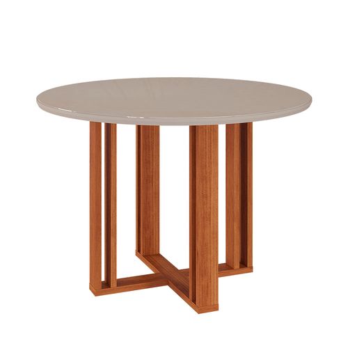 Mesa Cimol Flora 110cm Redonda Tampo de Vidro - Cinamomo/Off White