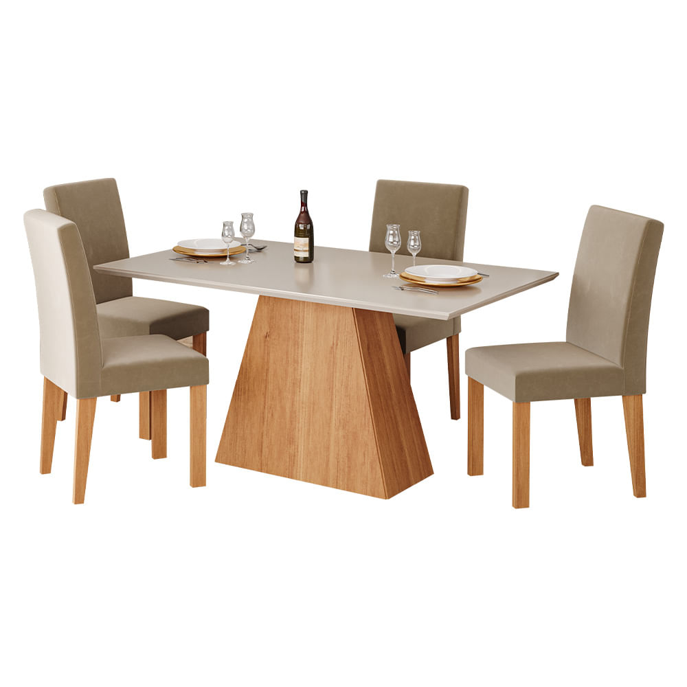Conjunto de Mesa Cimol Sabrine 130x80cm com 4 Cadeiras Maia Veludo - Cinamomo/Joli