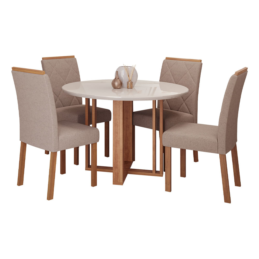 Conjunto de Mesa Cimol Flora 110cm Redonda com 4 Cadeiras Fernanda Linho - Bege