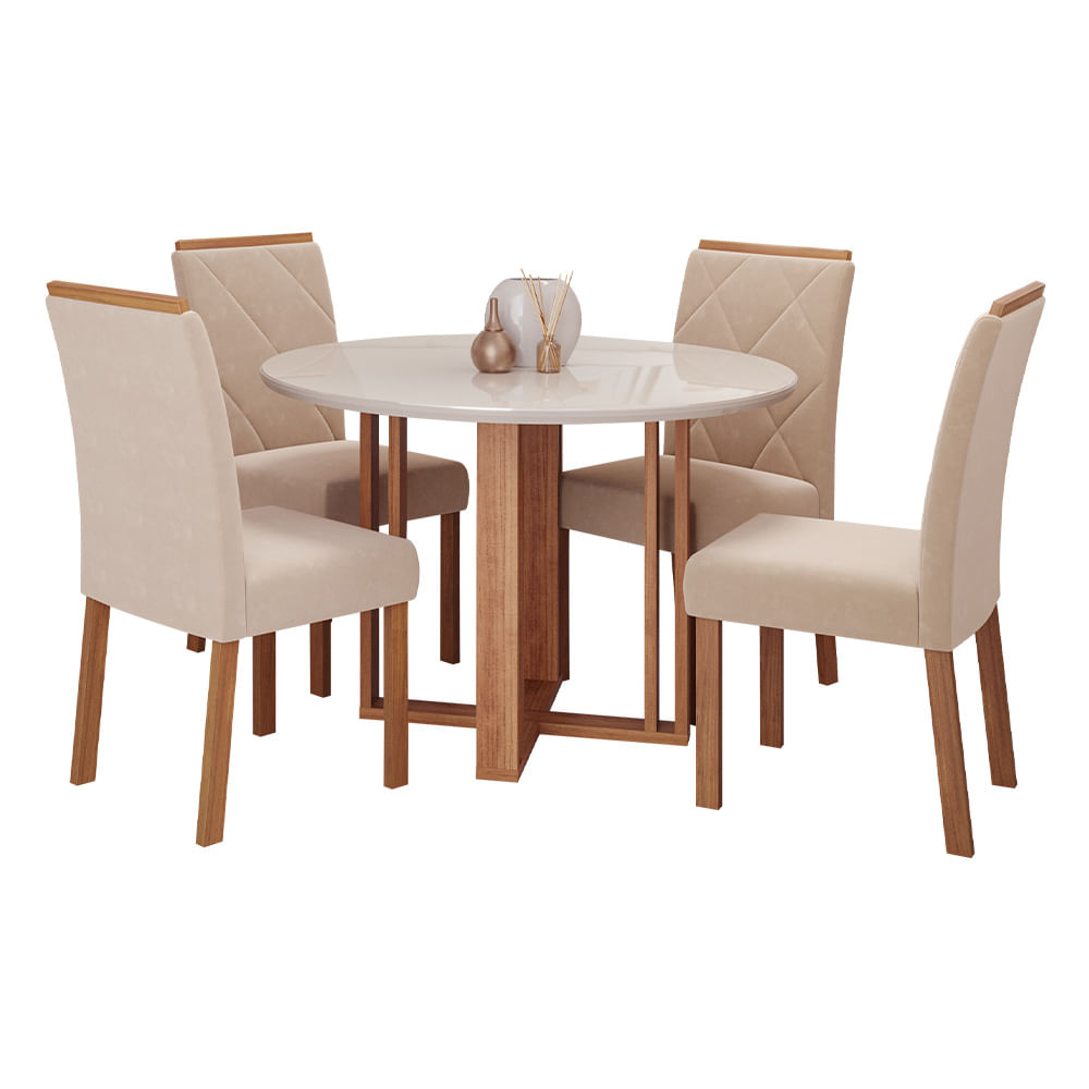 Conjunto de Mesa Cimol Flora 110cm Redonda com 4 Cadeiras Fernanda Veludo - Nude