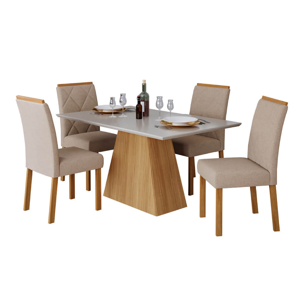 Conjunto Mesa Cimol Sabrine 130x80cm com 4 Cadeiras Tecido Veludo - Nature/Nude