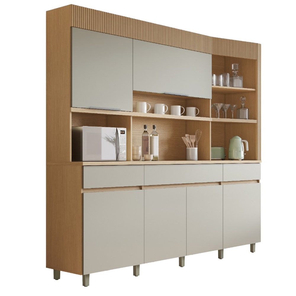 Cozinha Compacta Nesher Realeza 6 Portas e 3 Gavetas - Carvalho/Greige