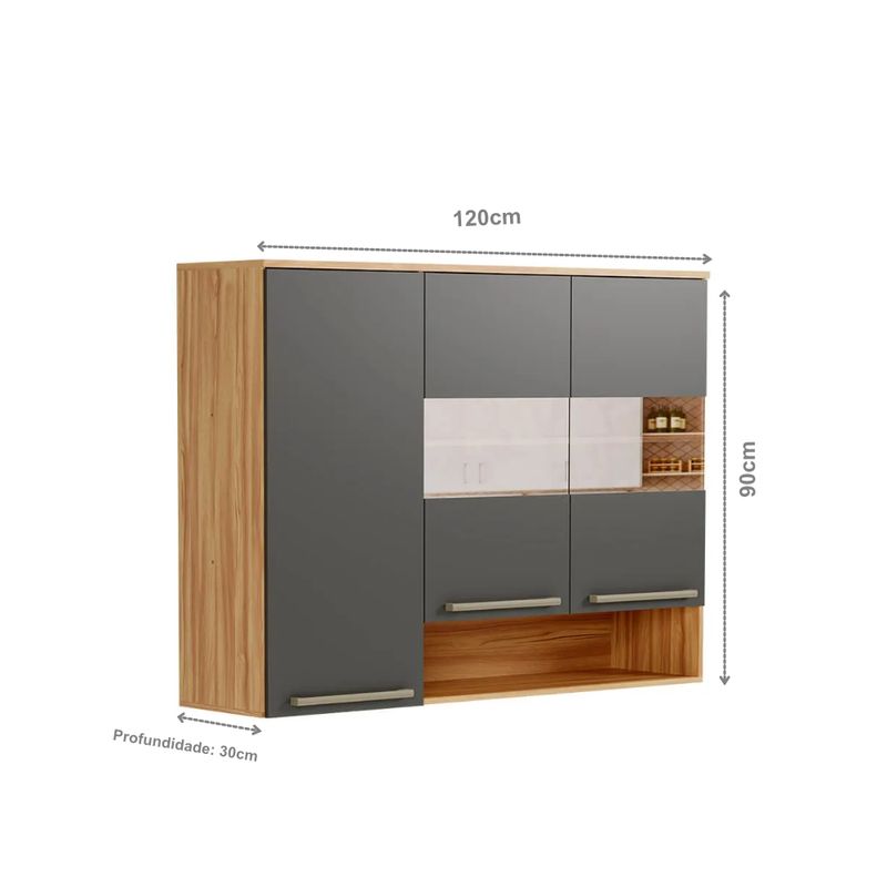 Armário Aéreo Triplo Ronipa Napoli Prime 3 Portas - Amendoa/Chumbo