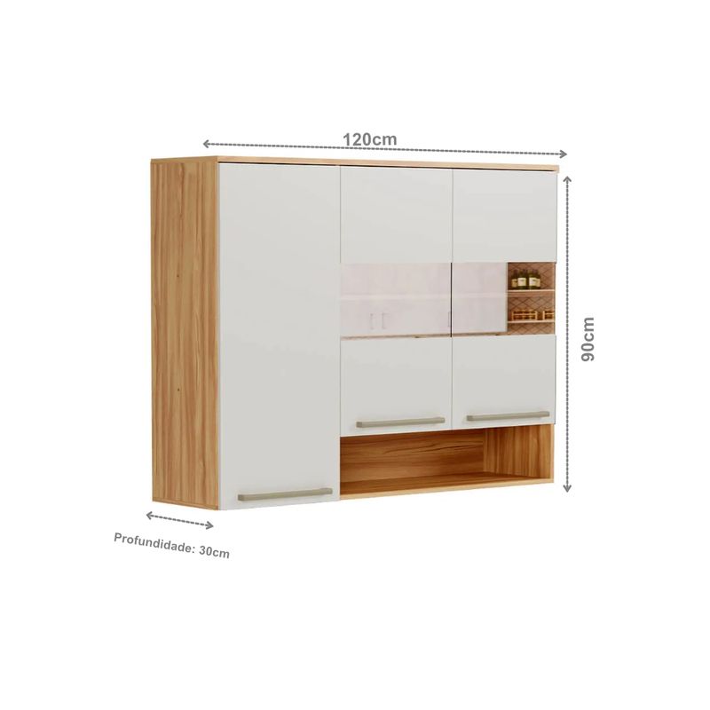 Armário Aéreo Triplo Ronipa Napoli Prime 3 Portas Amendoa Off
