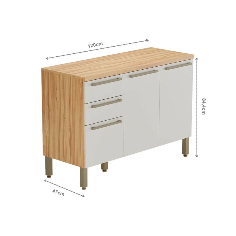 Balcão Ronipa Napoli Prime 2 Gavetas e 3 Portas - Amendoa/Off