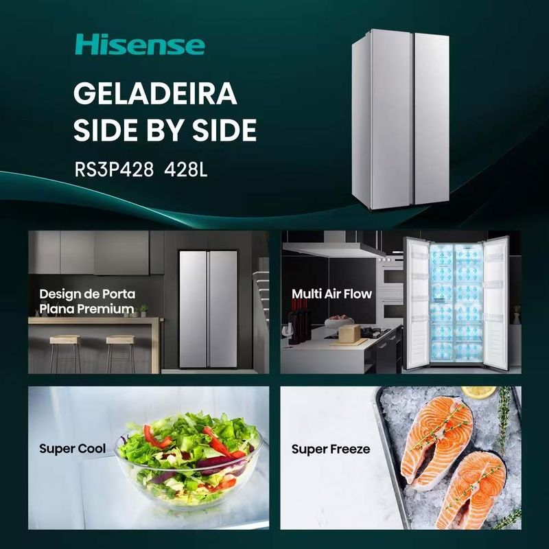 Geladeira Hisense Side By Side 428 Litros Inverter Total Frost