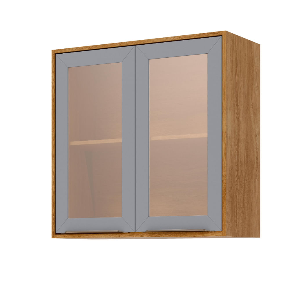 Armário Aéreo MGM Brilhante 80cm 2 Portas com Vidro Reflecta - Cinamomo/Platina