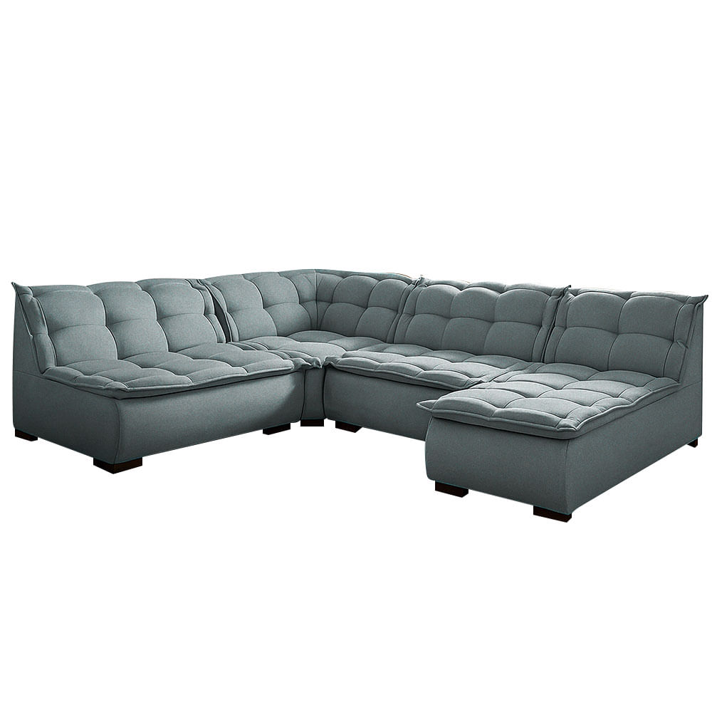 Sofá de Canto Fernandes Grace D33 com Chaise em Veludo - Cinza