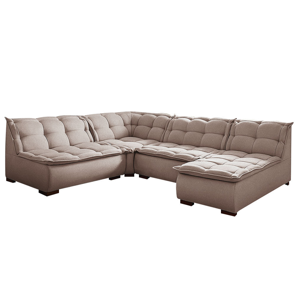 Sofá de Canto Fernandes Grace D33 com Chaise em Veludo - Capuccino