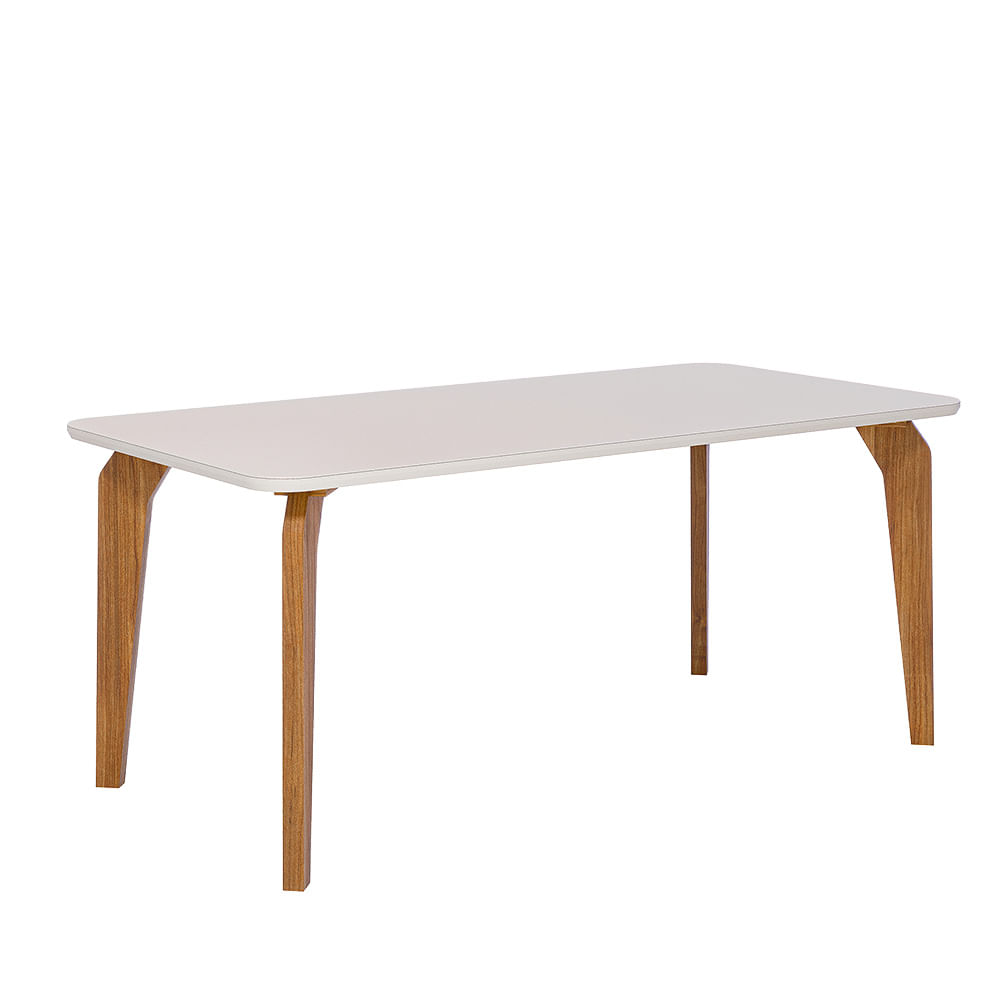 Mesa Cimol Papaia 160x80cm com tampo de Vidro - Madeira/Off White