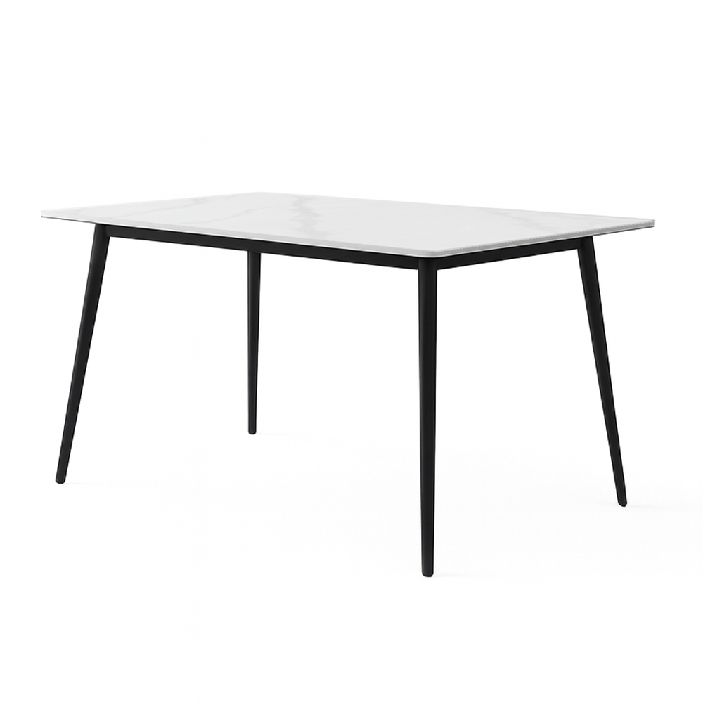 Mesa Diamante Tianjin 140x80cm com Tampo de Pedra - Branco/Preto