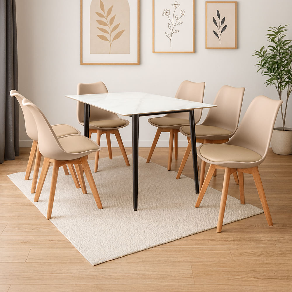 Conjunto Mesa Tianjin Diamante 160cm com 6 Cadeiras de Plástico Elomio ...