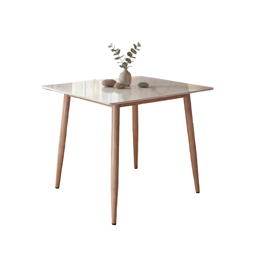 Mesa Diamante Tianjin 80x80cm com Tampo de Pedra - Branco/Marfim