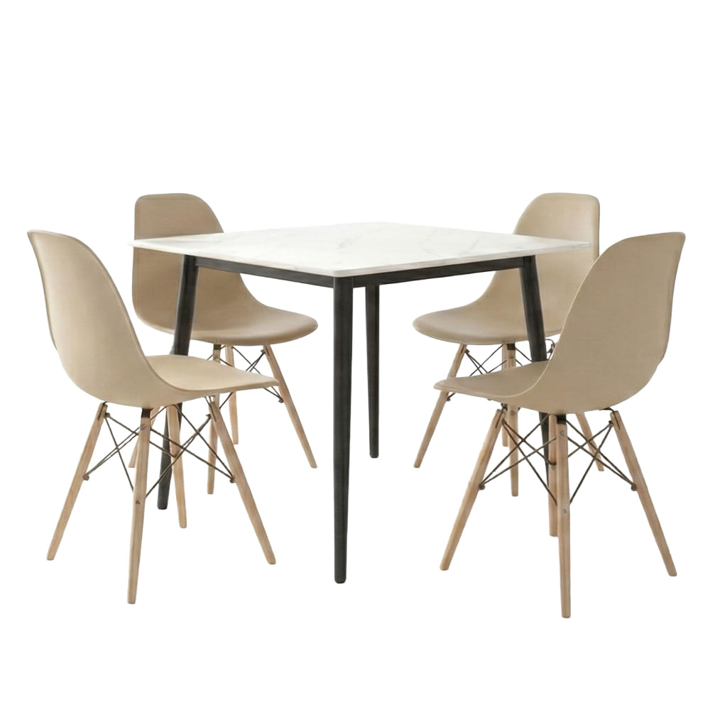 Conjunto Mesa Tianjin Diamante 80cm com 4 Cadeiras de Plástico Eiffel - Branco/Preto