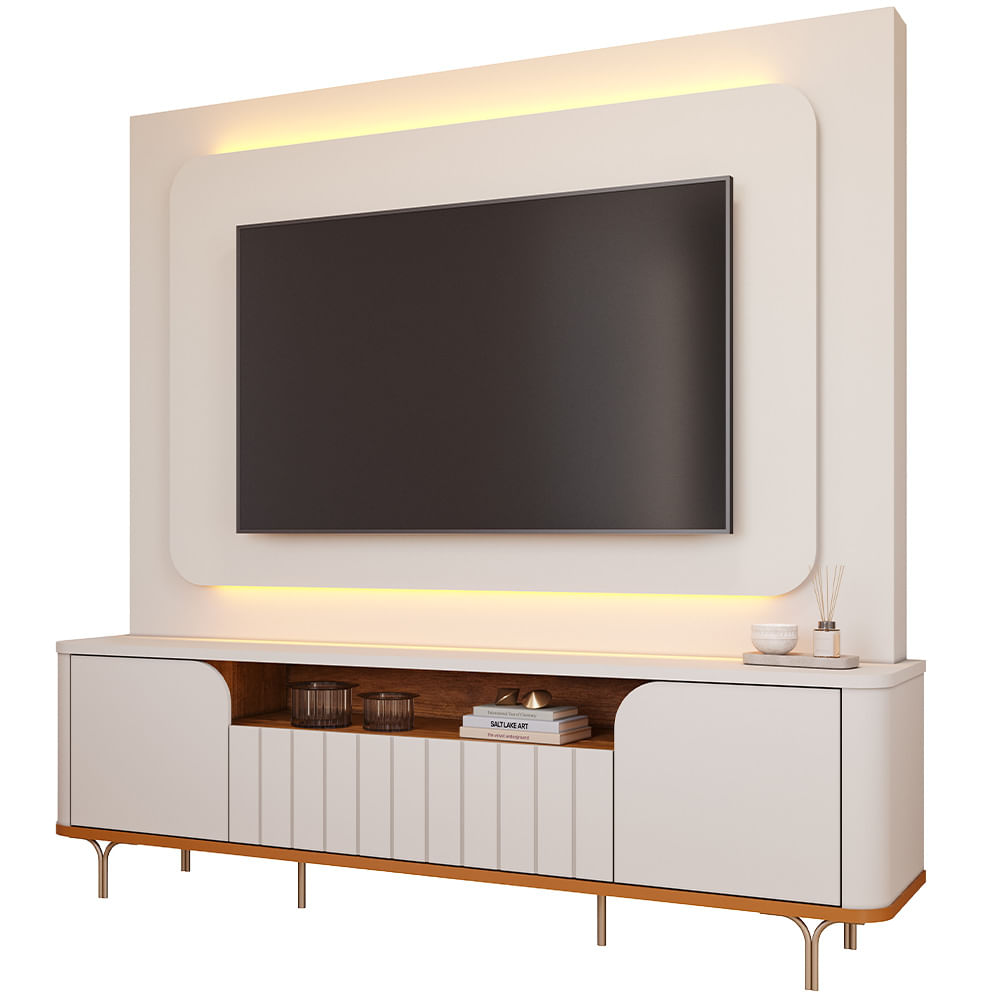 Home para TV de até 70'' Permóbili Diamantina com Led - Off White/Cinamomo