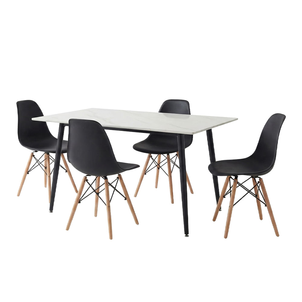 Conjunto Mesa Tianjin Diamante 120cm com 4 Cadeiras de Plástico Eames - Preto