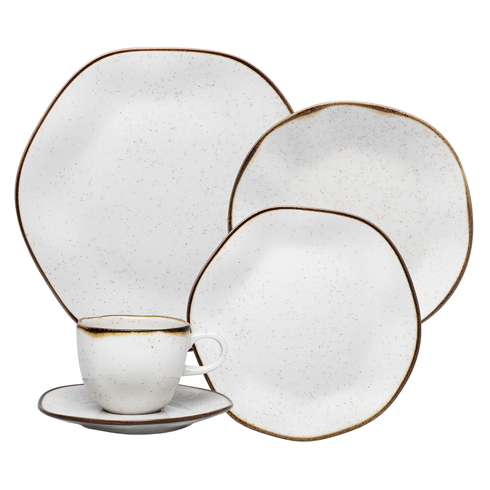 Aparelho de Jantar Oxford Ryo Maresia 20 peças - Branco/Marrom