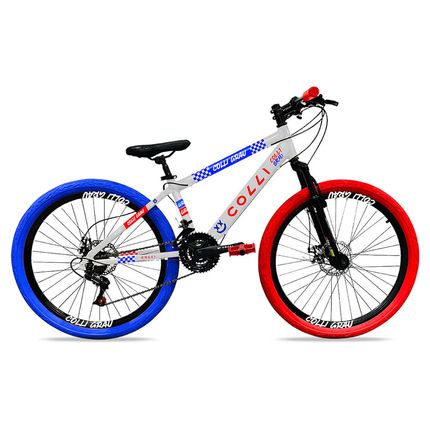 Bicicleta Colli Grau Aro 26 com freio a disco 21V - Branca/Vermelha/Azul