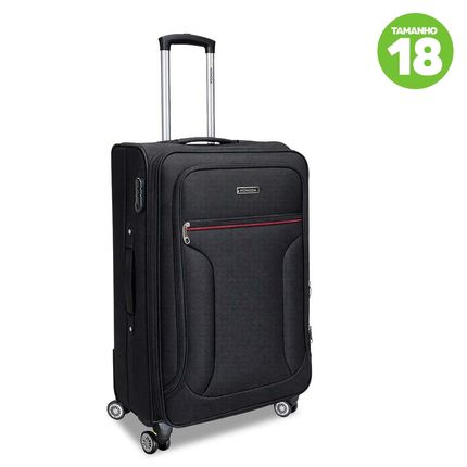 Mala para viagem Hongda Poliéster com 04 rodas duplas tamanho 18 - Preta Mala para viagem Hongda Poliéster com 04 rodas duplas tamanho 18 - Preta