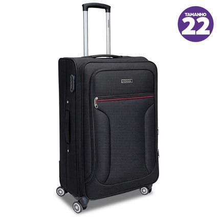 Mala para viagem Hongda Poliéster com 04 rodas duplas tamanho 22 - Preta