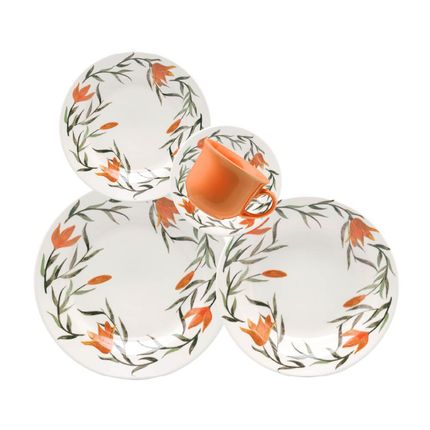Aparelho de Jantar Oxford Donna Biona Lírios 20 peças - Off White/Laranja Aparelho de Jantar Oxford Donna Biona Lírios 20 peças - Off White/Laranja