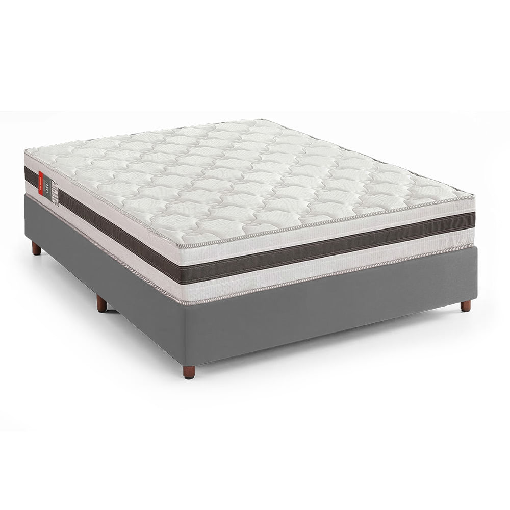 Colchão Casal Reconflex Max Saúde Premium Selado D45 138cm + Box Tozatto Uni Cinza
