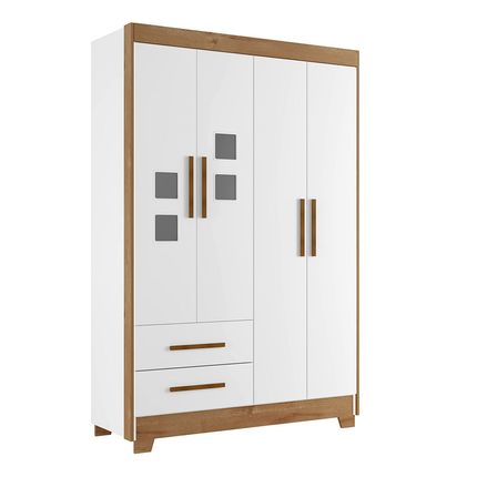 Guarda Roupa Tigus Fly 4 Portas - Branco/Amadeirado Guarda Roupa Tigus Fly 4 Portas - Branco/Amadeirado