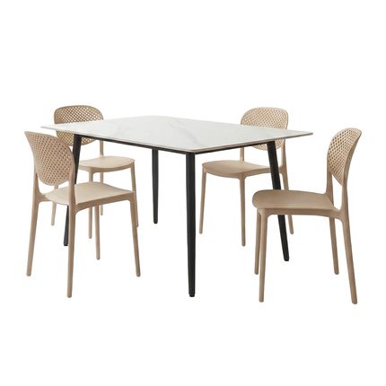 Conjunto Mesa Tianjin Diamante 140cm com 4 Cadeiras de Plástico Fenghe Kira - Branco/Preto Conjunto Mesa Tianjin Diamante 140cm com 4 Cadeiras de Plástico Fenghe Kira - Branco/Preto