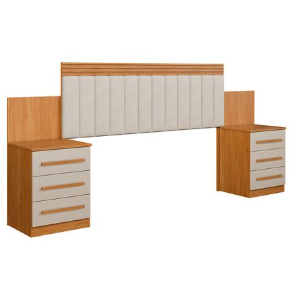 Cabeceira Estofada para Casal Extensiva Império Benetil com Gavetas - Cinamomo/Off White