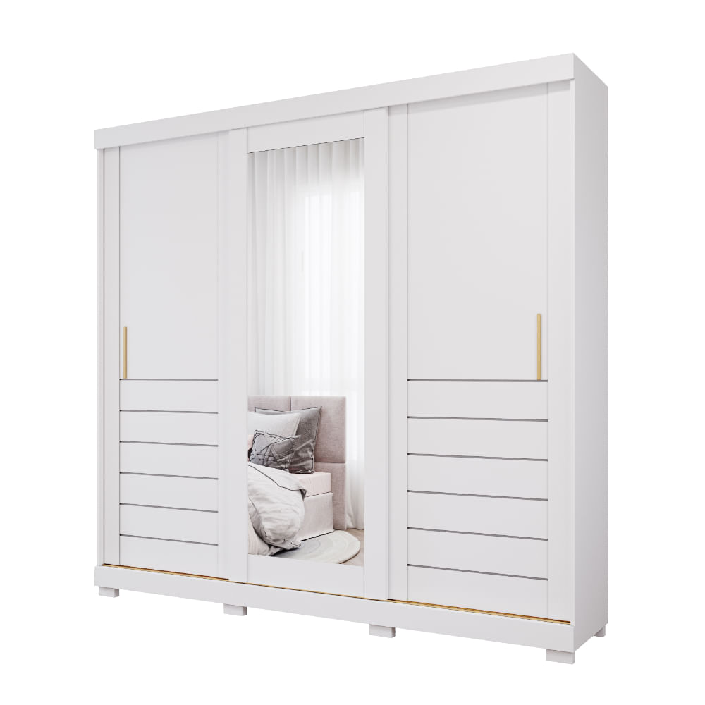 Guarda Roupa Panan Cecília 3 Portas com Espelho - Branco
