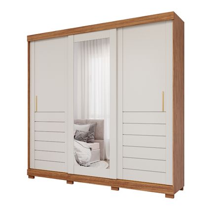 Guarda Roupa Panan Cecília 3 Portas com Espelho - Cinamomo/Off White Guarda Roupa Panan Cecília 3 Portas com Espelho - Cinamomo/Off White