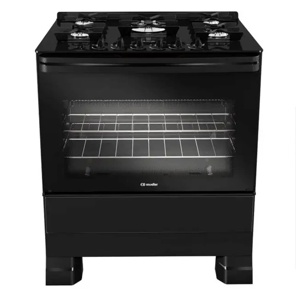 Fogão Mueller MFV5BF 5 bocas com Mesa de vidro e Acendimento automático - Preto/Fosco