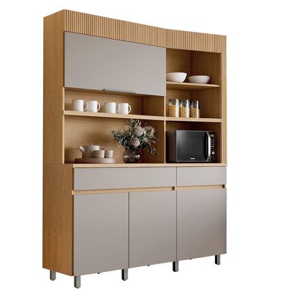 Cozinha Compacta Nesher Realeza Angular 160cm 4 Portas 2 Gavetas - Carvalho/Greige
