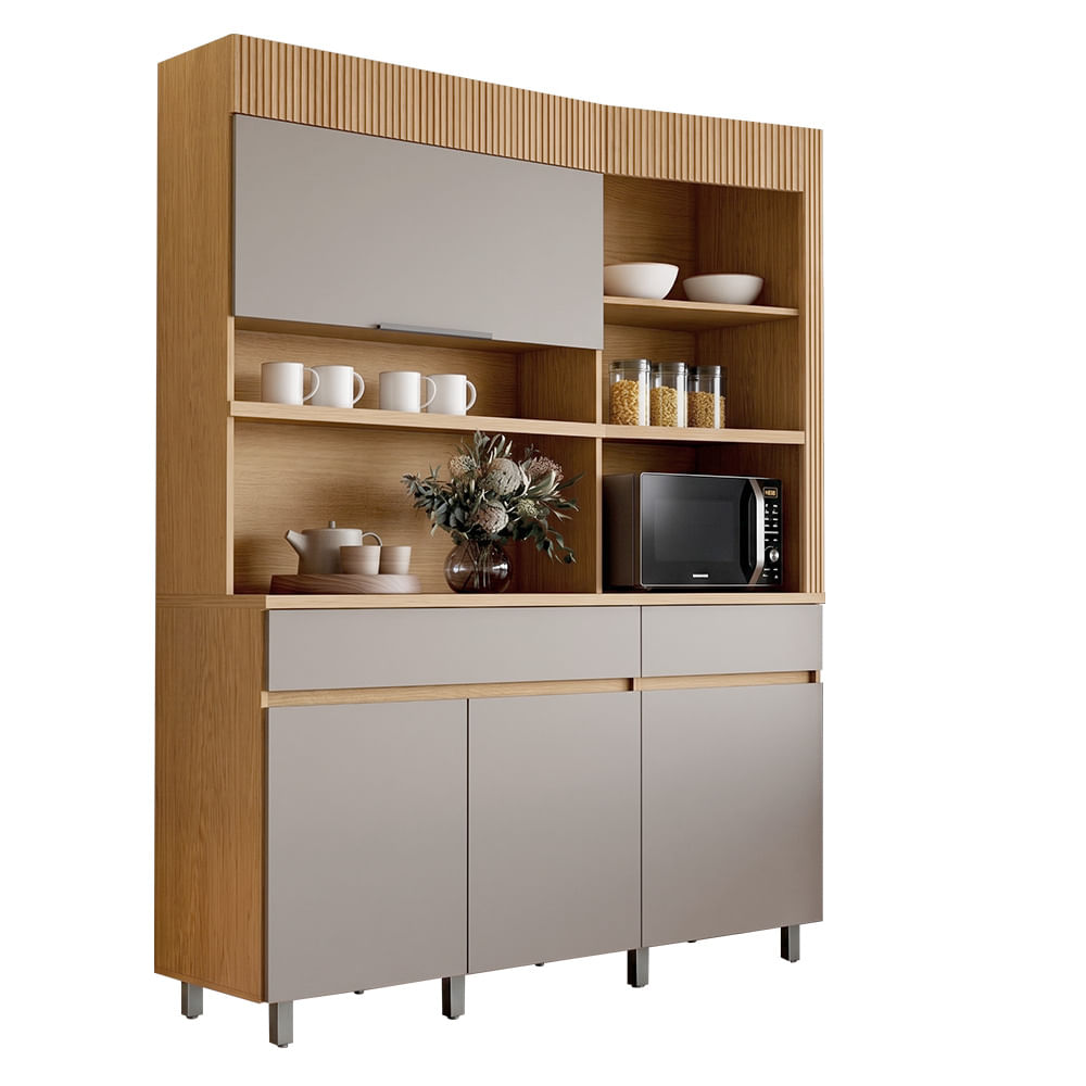 Cozinha Compacta Nesher Realeza Angular 160cm 4 Portas 2 Gavetas - Carvalho/Greige