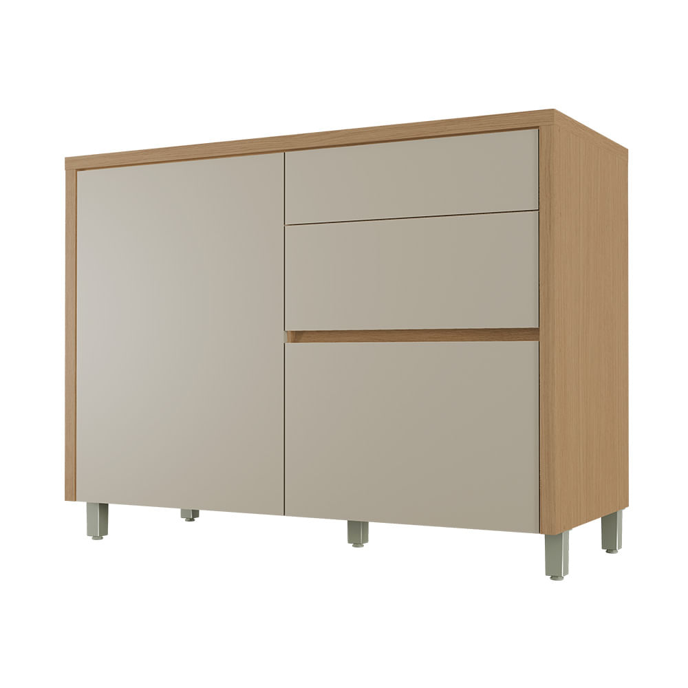 Balcão Nesher Condessa 120cm 01 Porta 3 Gavetas com Tampo MDF - Carvalho/Greige