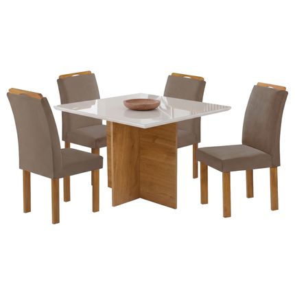 Conjunto Mesa Cel Salinas Plus 90x90cm com 4 Cadeiras Tecido Veludo - Cinamomo