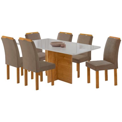 Conjunto Mesa Cel Salinas Plus 160x80cm com 6 Cadeiras Tecido Veludo - Cinamomo