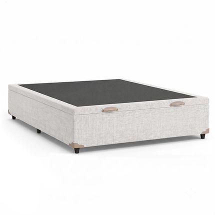 Base Box Baú Casal 138cm BEQAA Tecido Linho com Pistão a gás - Bege