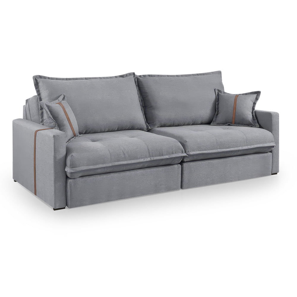Sofá Retrátil e Reclinável 220cm Idealle Nova York D28 Tecido Linho - Cinza